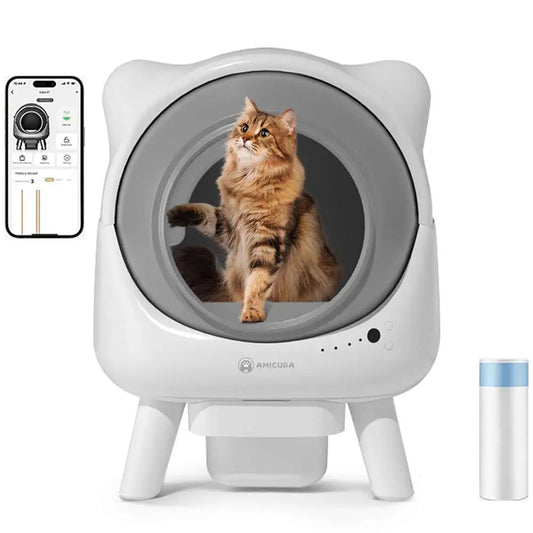 Amicura Cura X1 Automatische Katzentoilette, selbstreinigend, mit App-Steuerung, Sicherheitssensor, leicht zu reinigendes elektrisches Katzentoilett - Animalivo