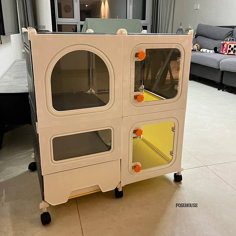 Minimalistischer Katzenkäfig (Villa) – Integrierte Katzentoilette & Transparent - Animalivo