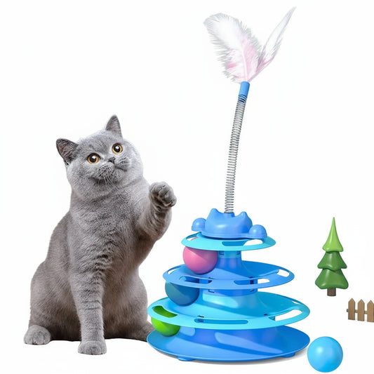4-lagiger Katzen-Drehteller mit Feder & Spielball - Animalivo