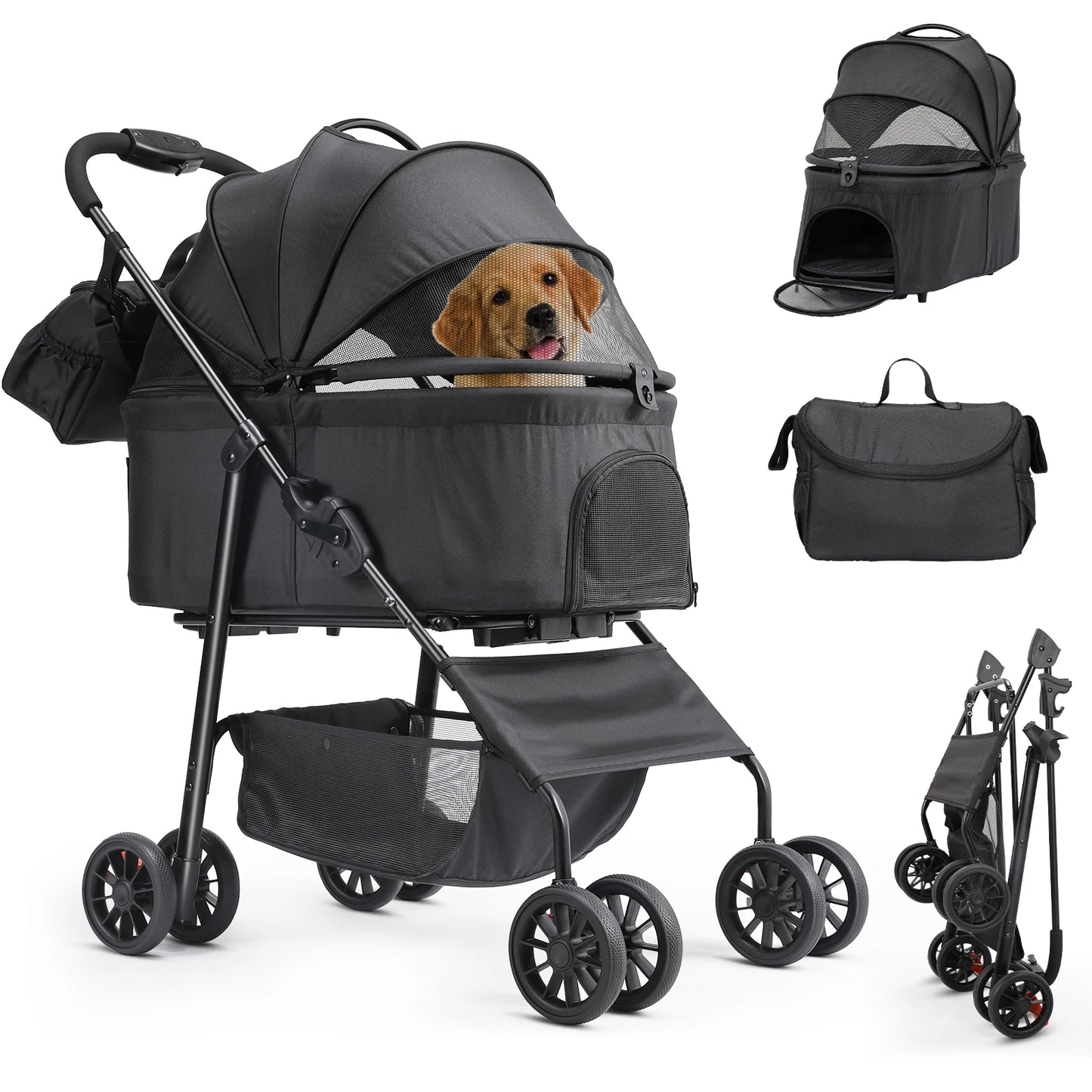 3-in-1 Haustierkinderwagen (Abnehmbare Tragetasche & Autositz) - Animalivo