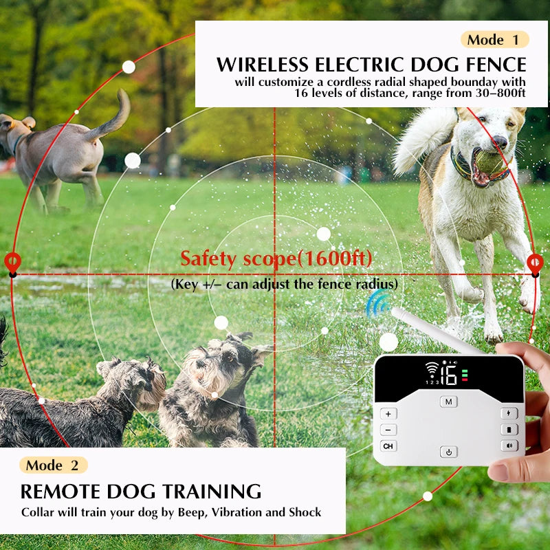 2-in-1 kabelloses elektronisches Hundezaunsystem und ferngesteuertes Trainingshalsband, Beep-Stoß-Vibration und Haustierunterhaltung für Welpen aller Größen - Animalivo