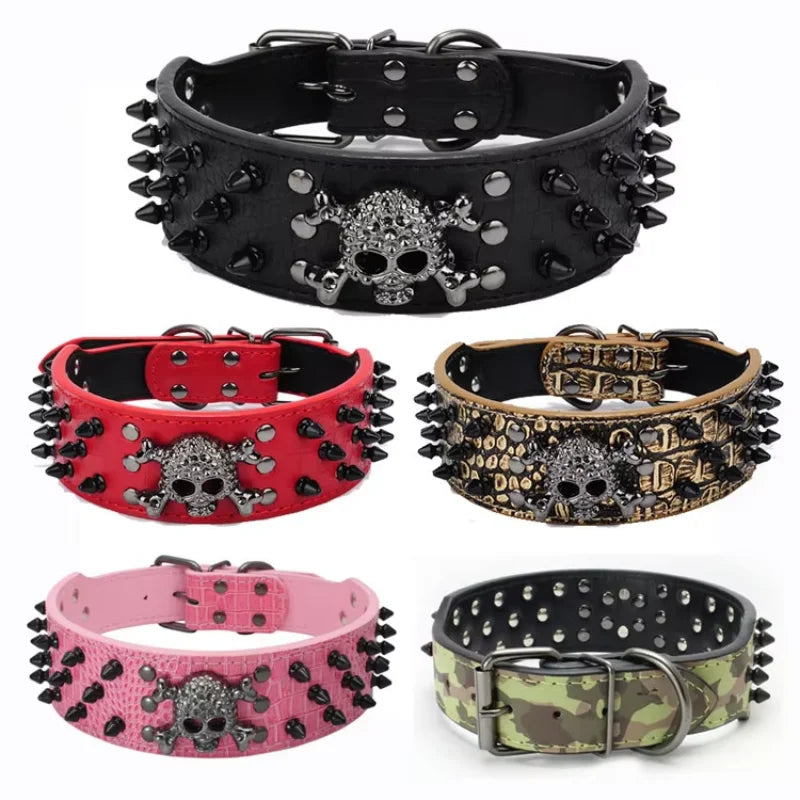 Totenkopf Haustierhalsband Farbe Runder Kopf Nägel Hundehalsband Totenkopf Nieten Dekoratives Hundehalsband - Animalivo