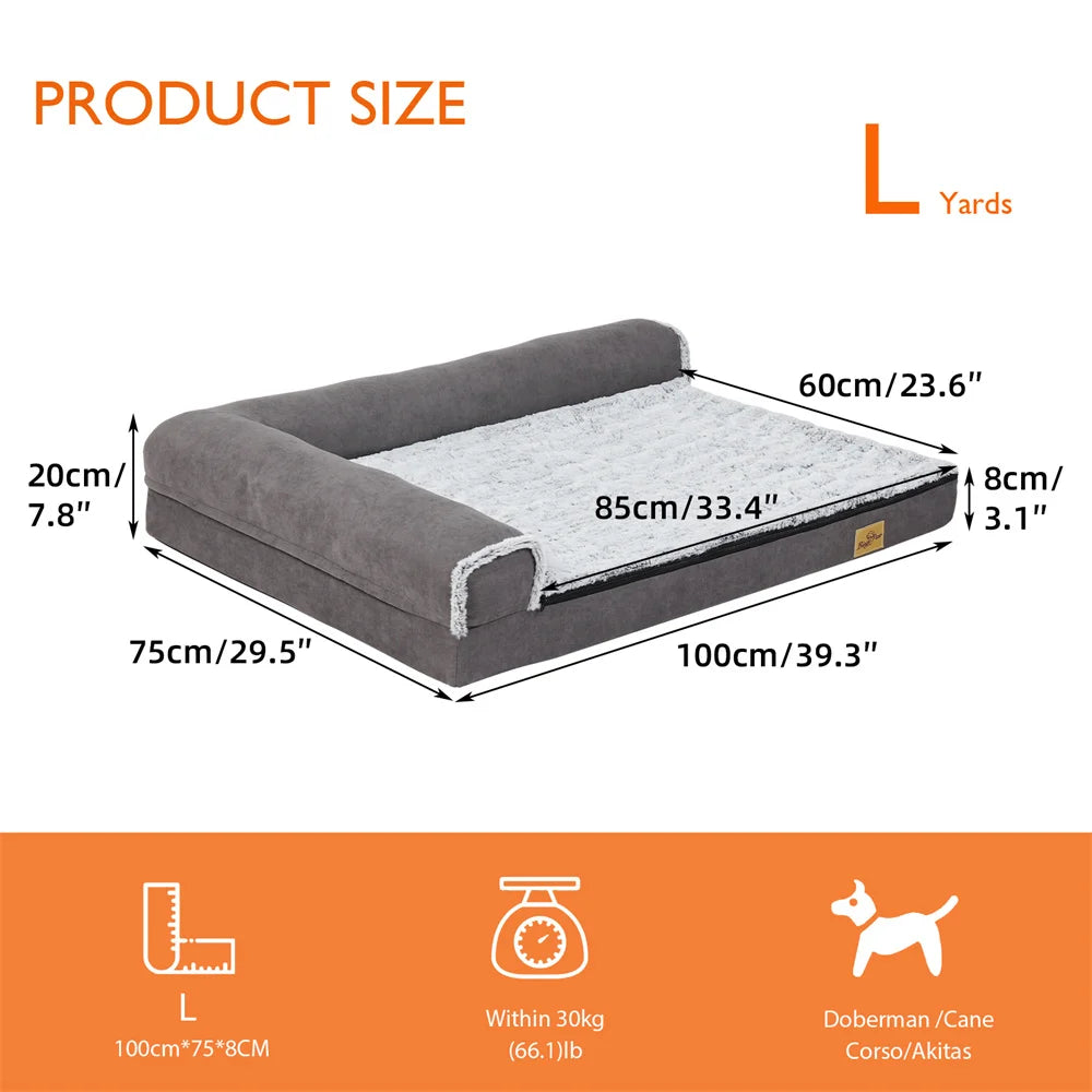 Orthopädisches XXL/XL Hundebett: L-förmiges Chaiselongue-Sofa mit abnehmbarem Bezug - Animalivo