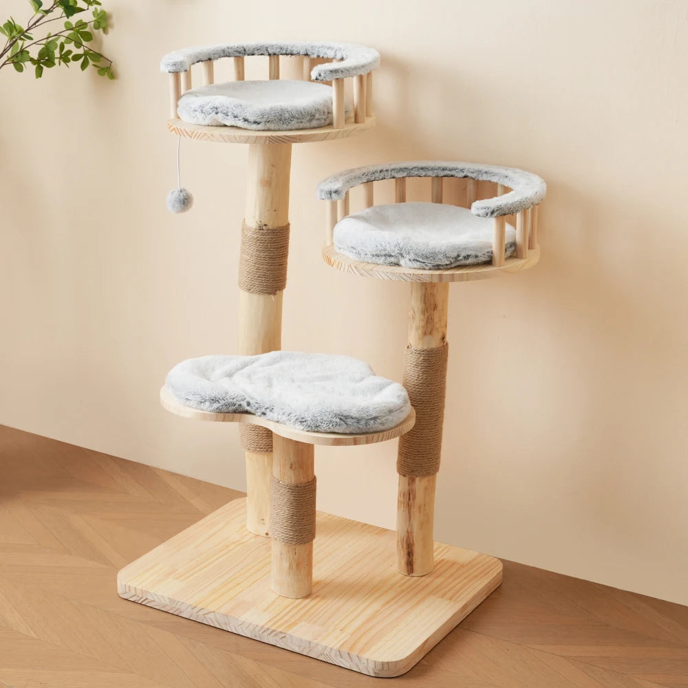 Kratzbaum aus Massivholz mit Rad 80×40×152 cm Kratzbaum mit 4-Plattform-Katzenrad Kratzbaum Kratzbaum Katzenklettergerüst - Animalivo