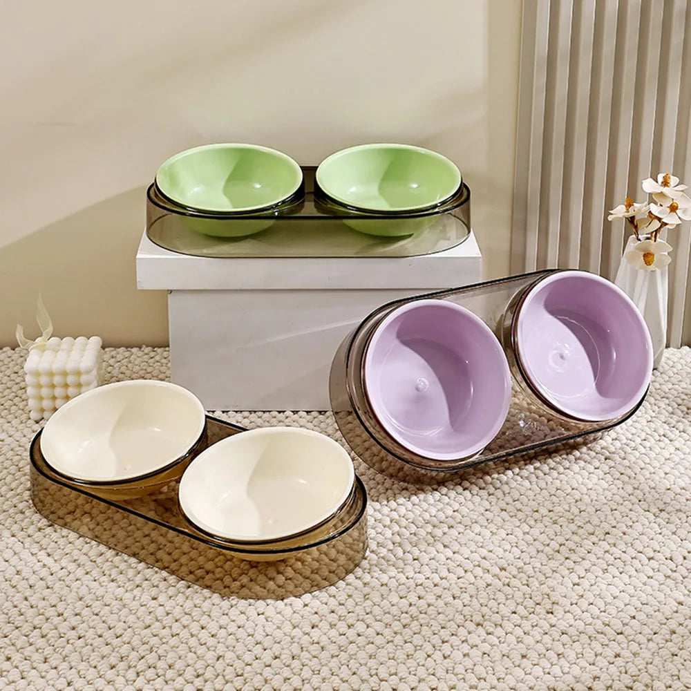 Erhöhtes Doppelnapf-Set, Transparent & Pastell - Animalivo