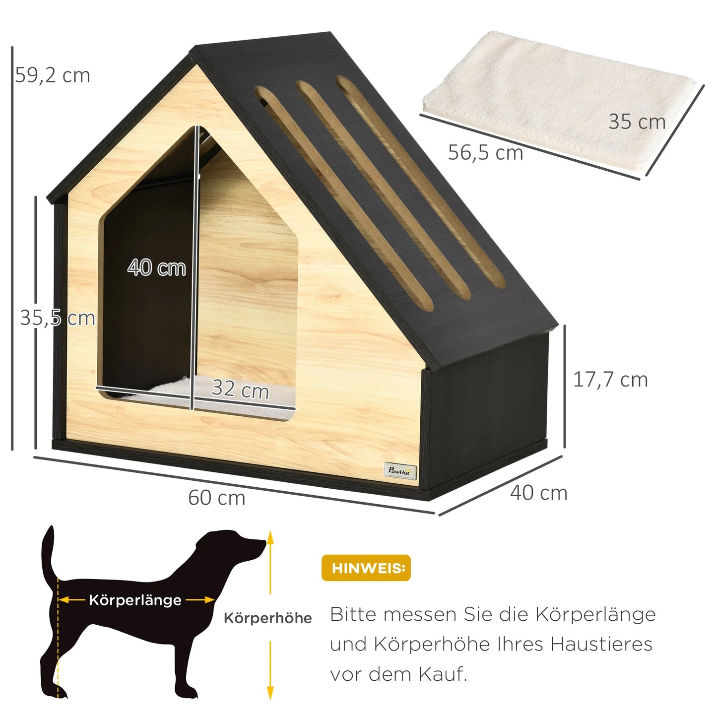 Pawhut Hundehütte Indoor Hundehöhle mit Kissen Hundehaus Hundehöhle mit schrägem Dach Katzenhaus