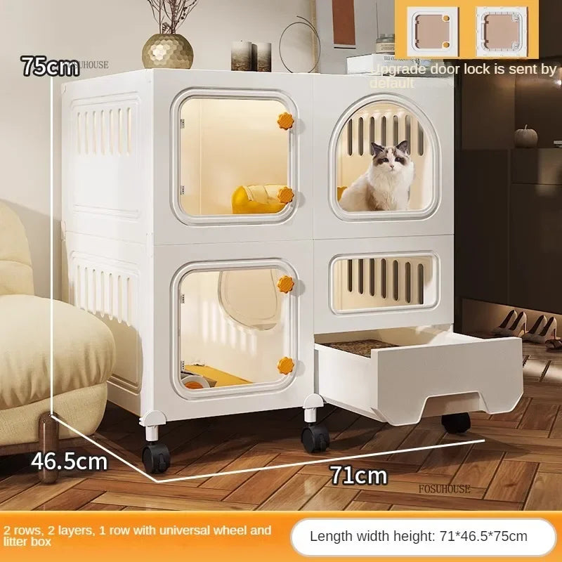 Minimalistischer Katzenkäfig (Villa) – Integrierte Katzentoilette & Transparent - Animalivo