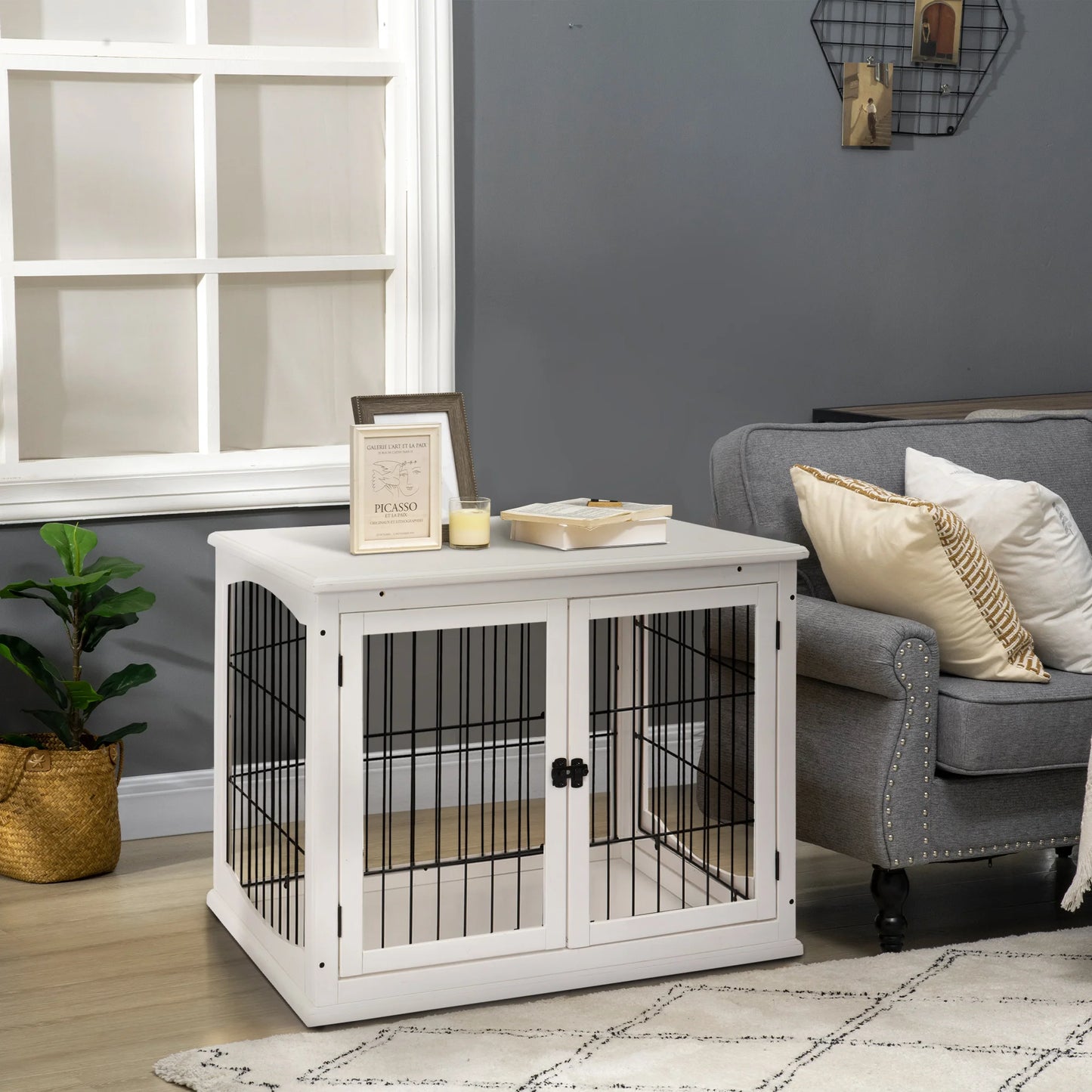 PawHut Hundekäfig Möbel mit 2 Eingängen moderne MDF Hundebox für Zuhause Indoor Hundehütte für bis zu 20 kg