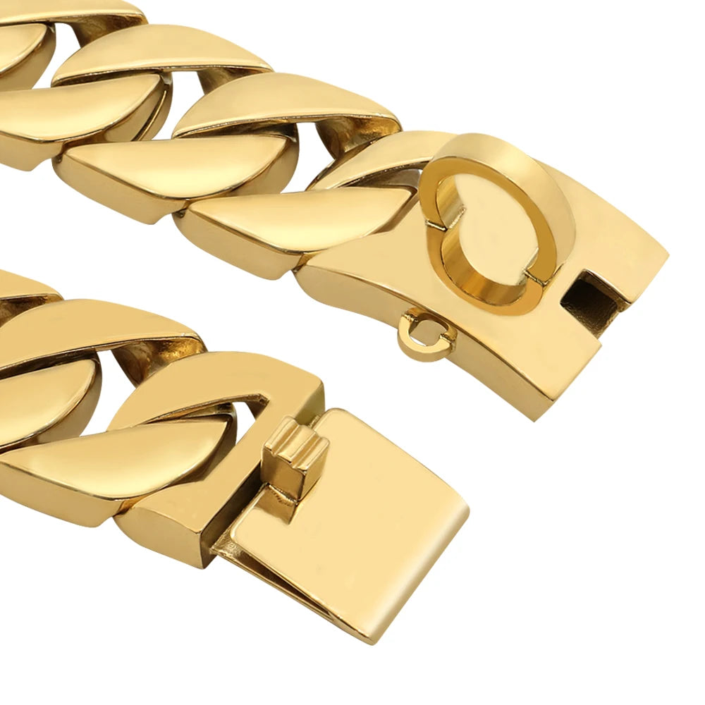 32mm Goldene Kubanische Kette (Edelstahl) – Starkes Halsband für Pitbull & Bulldogge - Animalivo