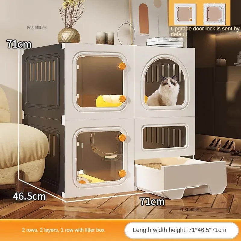 Minimalistischer Katzenkäfig (Villa) – Integrierte Katzentoilette & Transparent - Animalivo