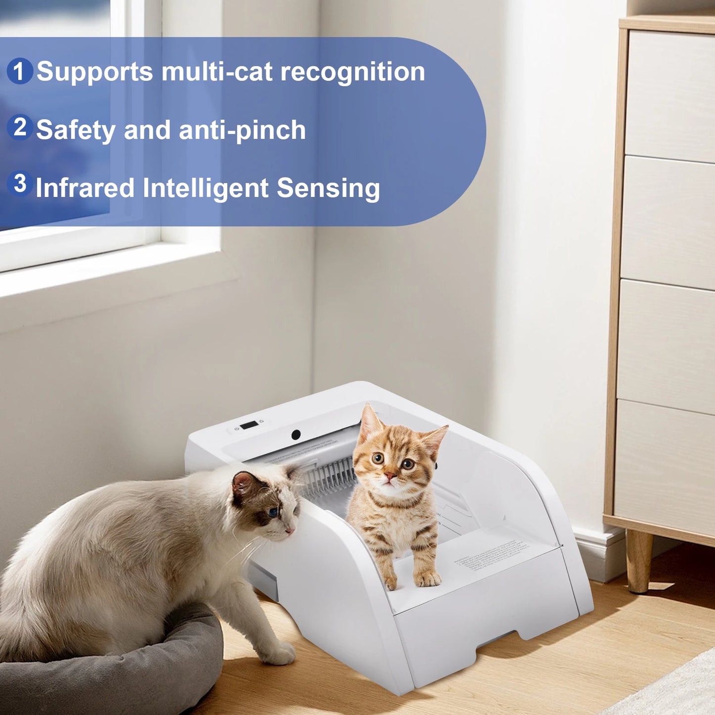 Automatische Katzentoilette, oben offen, Katzentoilette, Geruchskontrolle, App-Steuerung, großes Fassungsvermögen