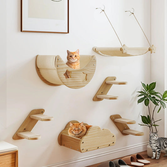 6-teilige Katzenkletterwand aus Massivholz