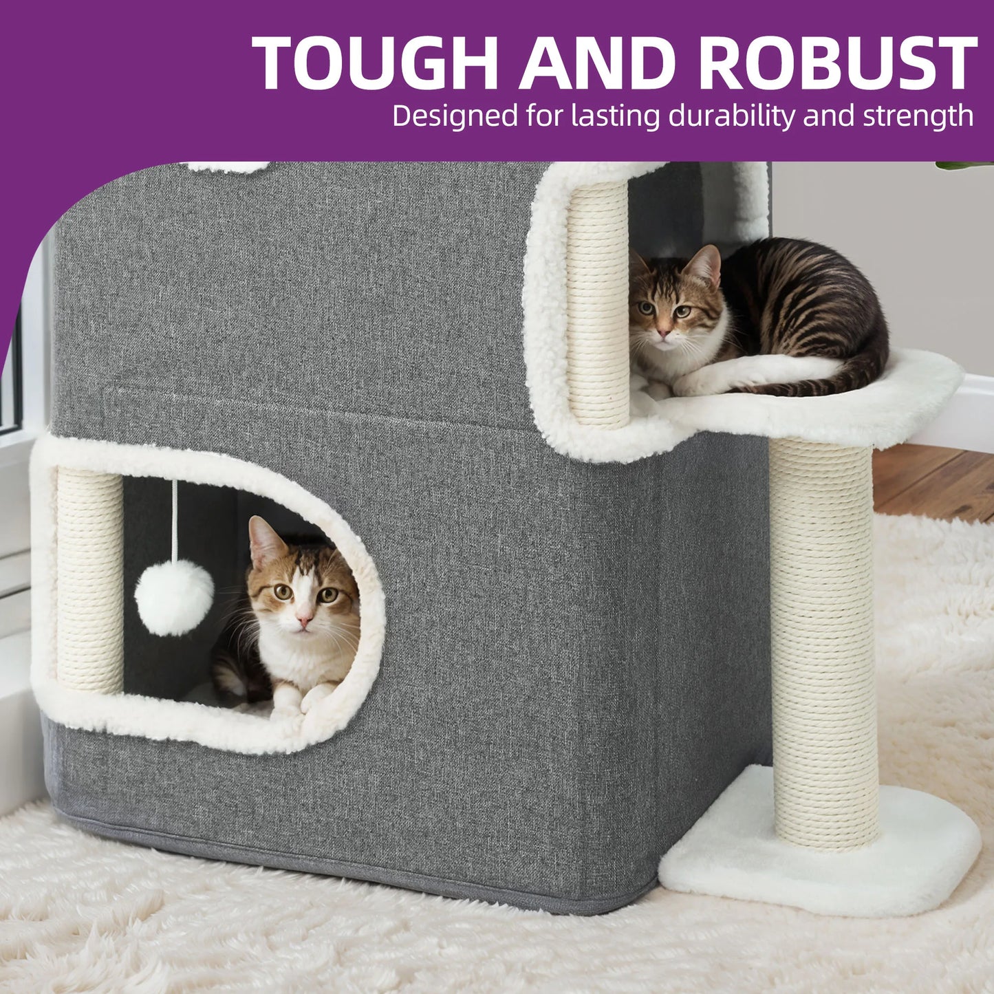 Multifunktionales Katzenhaus mit Kratzbaum & Spielzeug - Animalivo