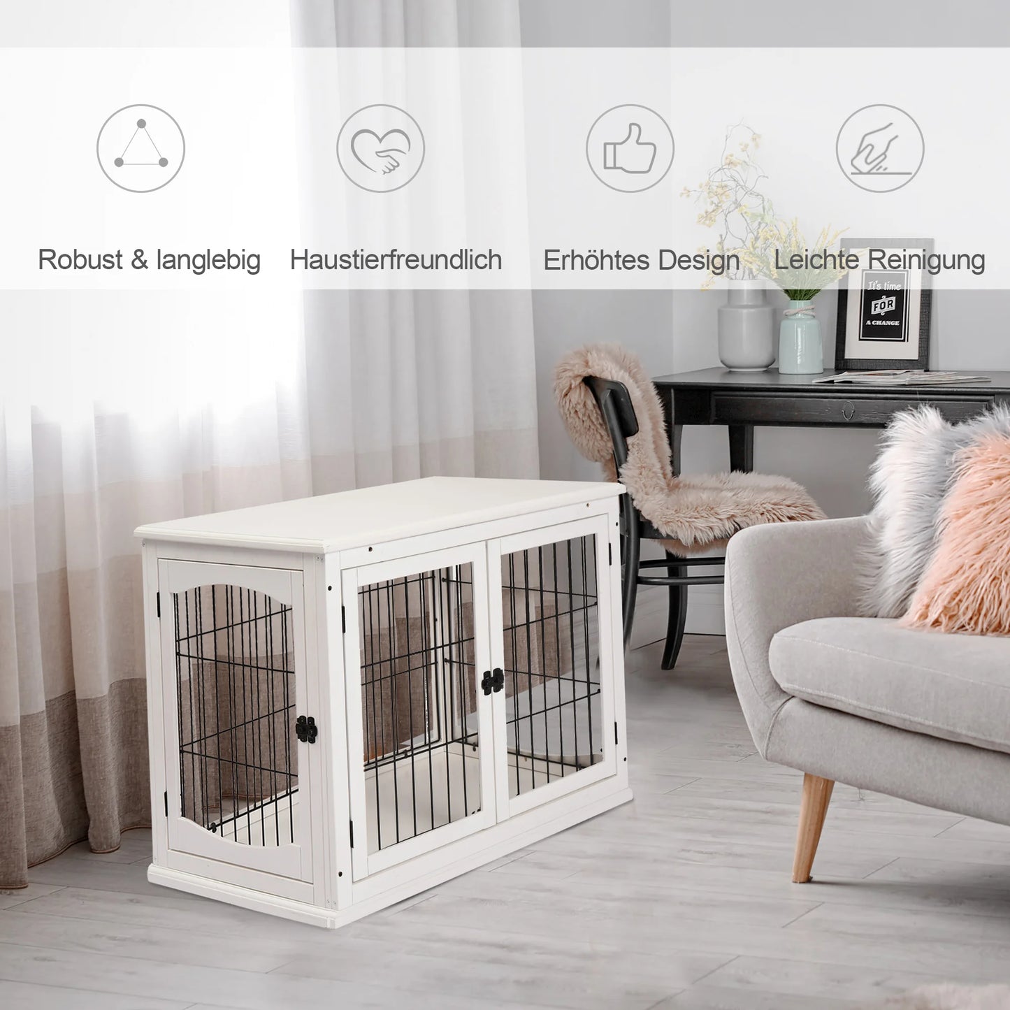 PawHut Hundekäfig Möbel mit 2 Eingängen moderne MDF Hundebox für Zuhause Indoor Hundehütte für bis zu 20 kg