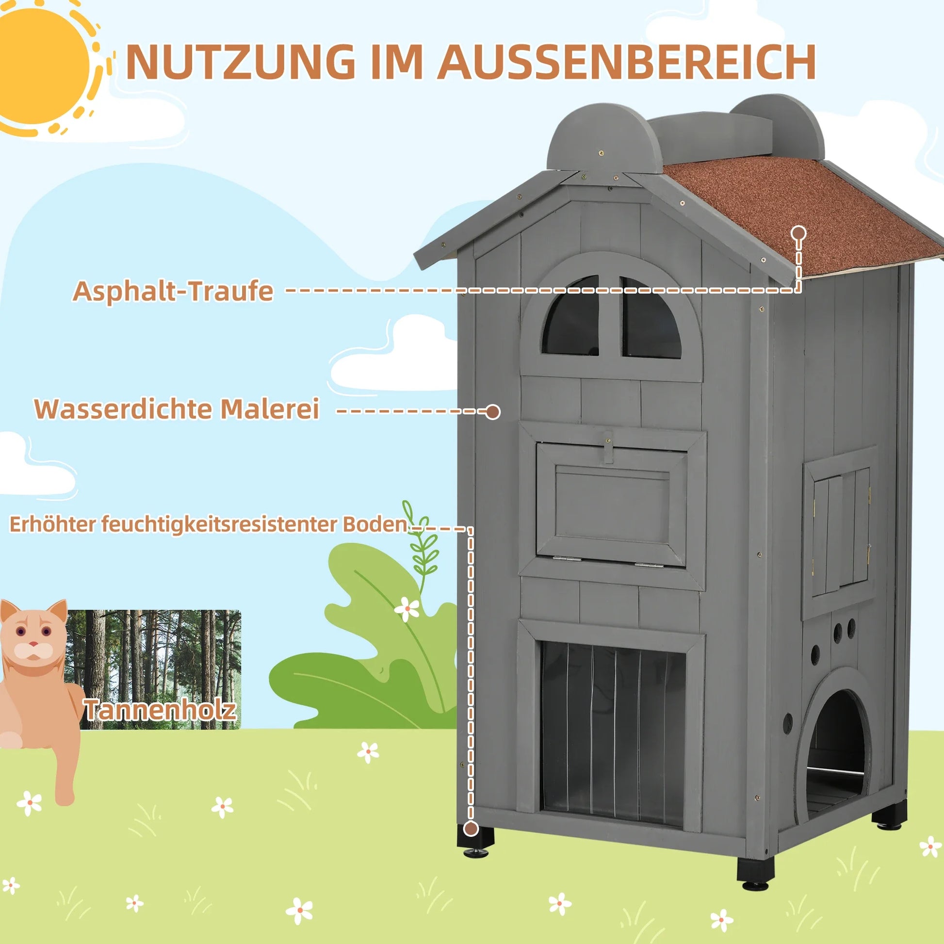 Graues Katzenhaus (109 cm) – Vielseitiger Katzenschrank für Bett & Katzentoilette - Animalivo