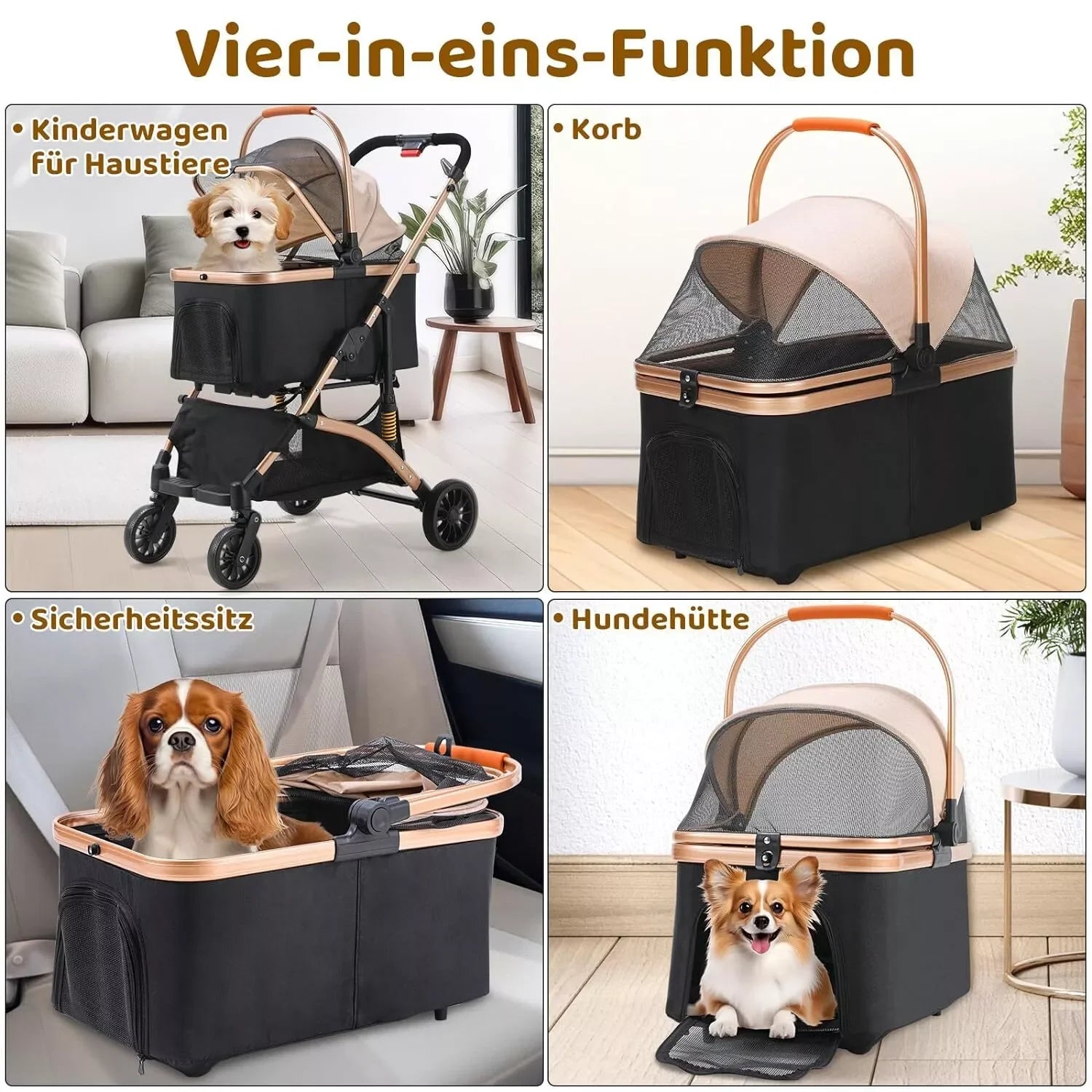 3-in-1 Haustierkinderwagen (Abnehmbare Tragetasche & Autositz) - Animalivo