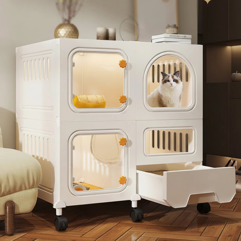 Minimalistischer Katzenkäfig (Villa) – Integrierte Katzentoilette & Transparent - Animalivo