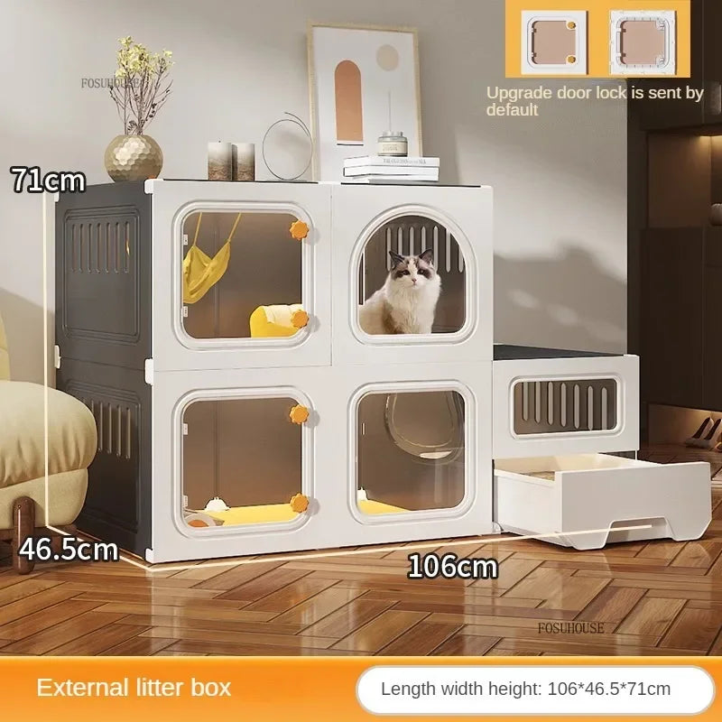 Minimalistischer Katzenkäfig (Villa) – Integrierte Katzentoilette & Transparent - Animalivo