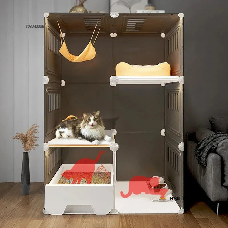 Minimalistischer Katzenkäfig (Villa) – Integrierte Katzentoilette & Transparent - Animalivo