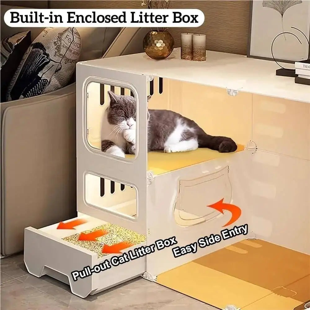 Großes 2-stöckiges Katzenhaus aus Harz mit transparenten Fenstern - Animalivo