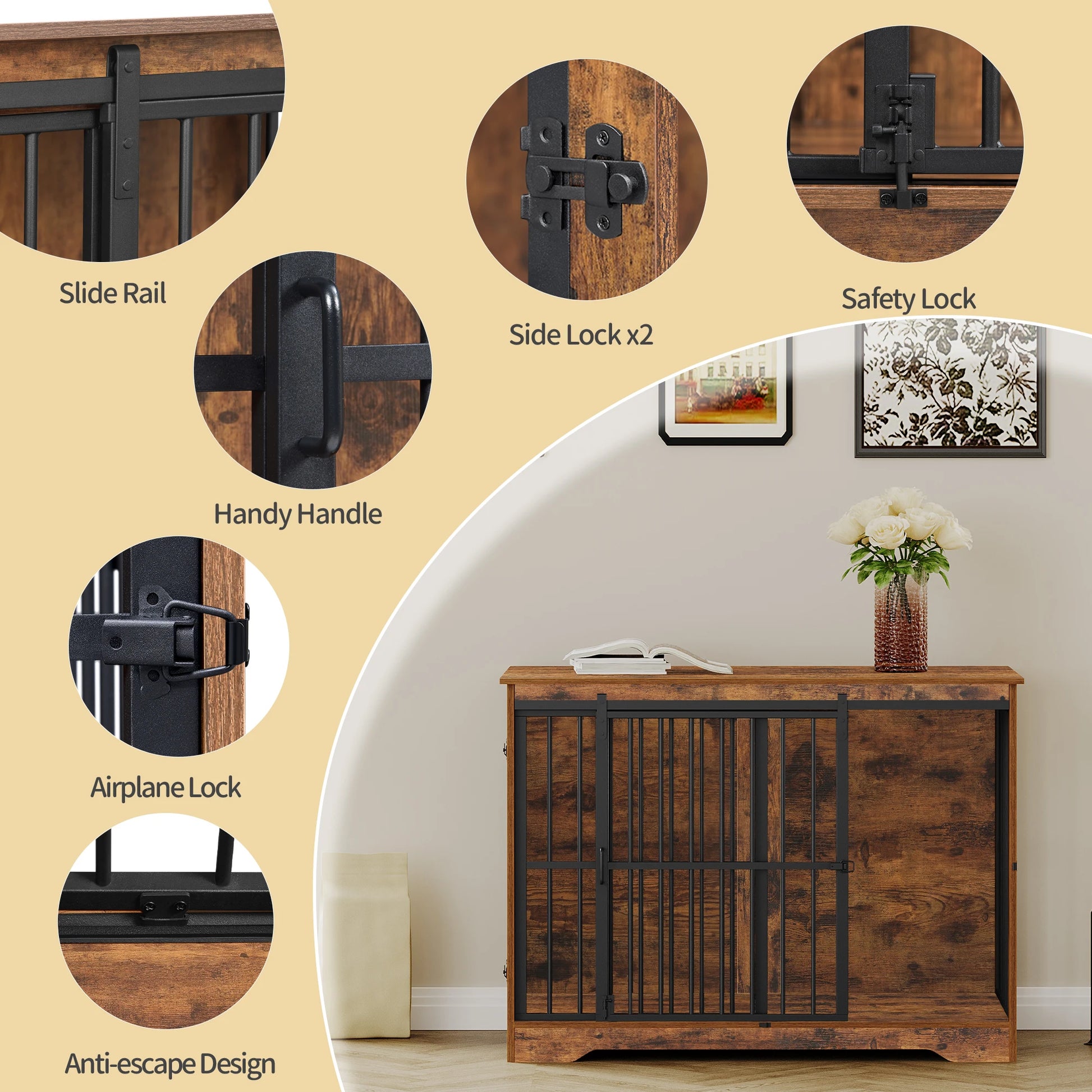 Moderner Hundekäfig (Möbelstil) mit 2 Türen & Verstärkter Schiebetür - Animalivo