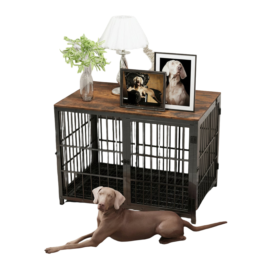 Große Holz-Hundekiste im Möbel-Stil mit 3 Türen & Tablett - Animalivo