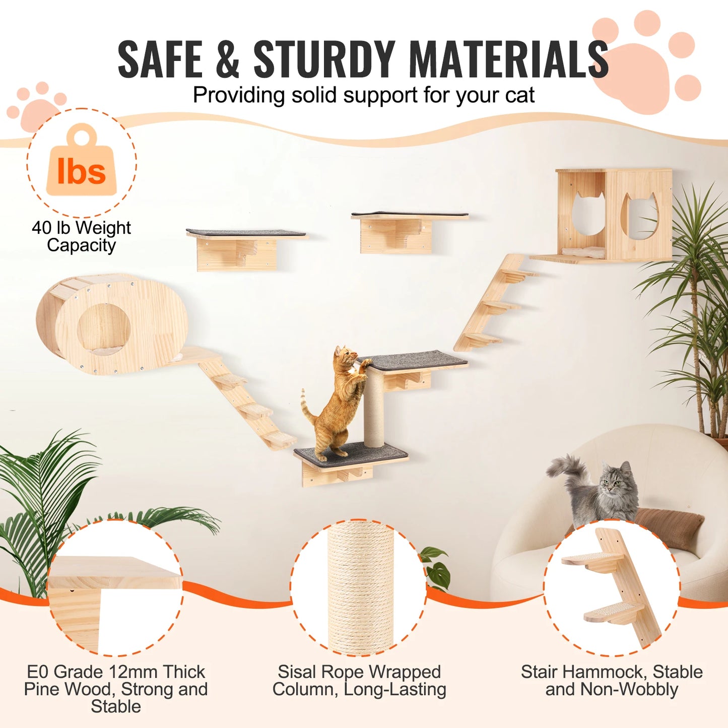 SucceBuy Wandmontierte Katzenregale & Sitzstangen