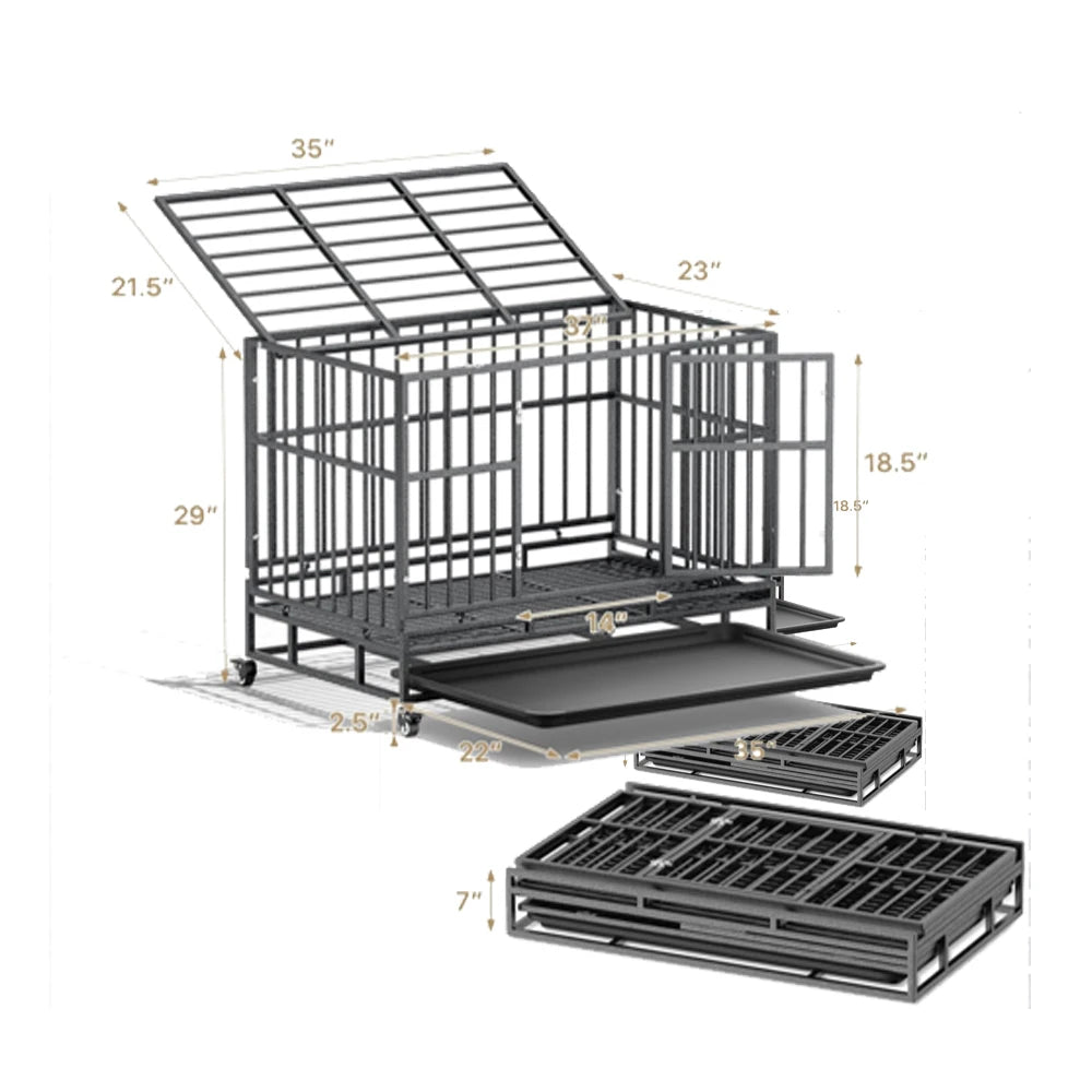 Hochleistungs-Hundekiste (37 Zoll) – Unzerstörbar, mit Rollen & Tablett - Animalivo