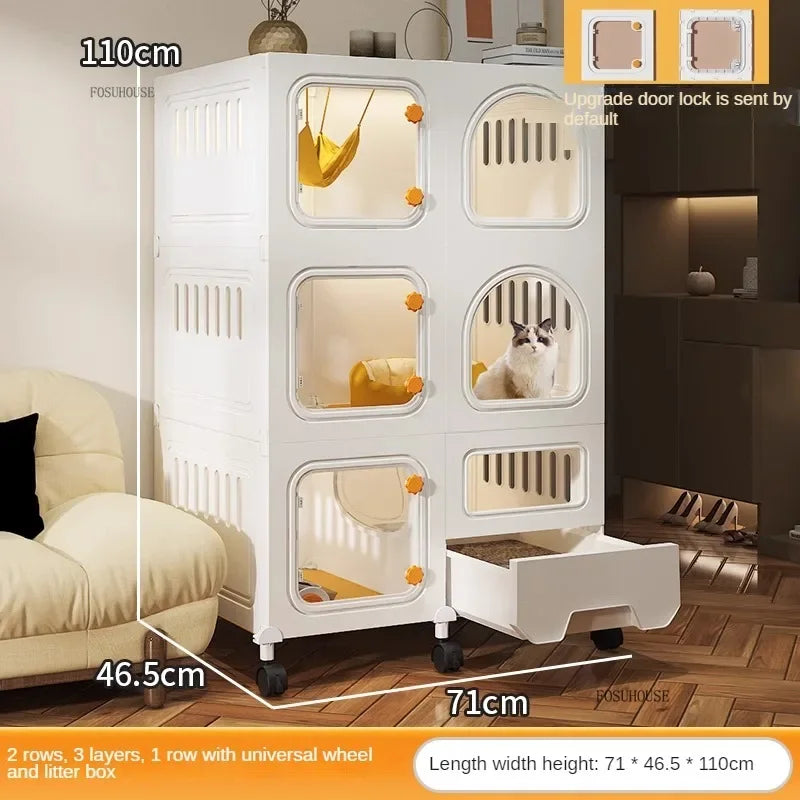 Minimalistischer Katzenkäfig (Villa) – Integrierte Katzentoilette & Transparent - Animalivo