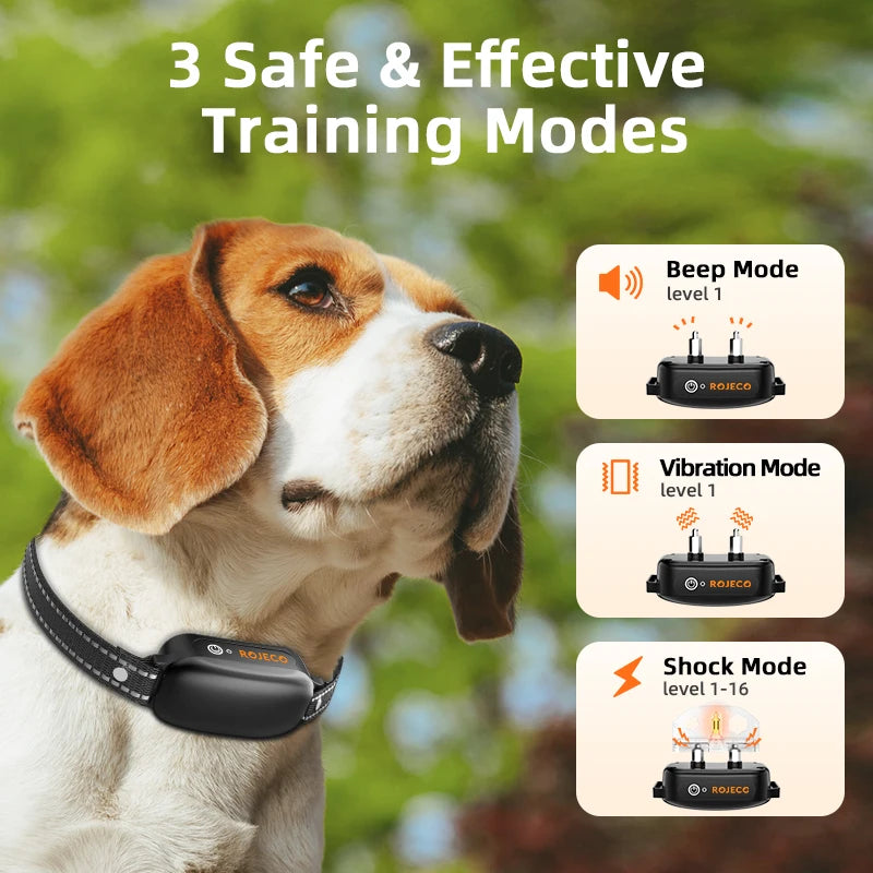ROJECO Elektrisches Hundetrainingshalsband, 3300 Fuß, Fernbedienung, IPX7 wasserdichter Vibrator, elektrisches Haustier, Welpe, Hund, Rinde, Stoppschock-Halsband - Animalivo