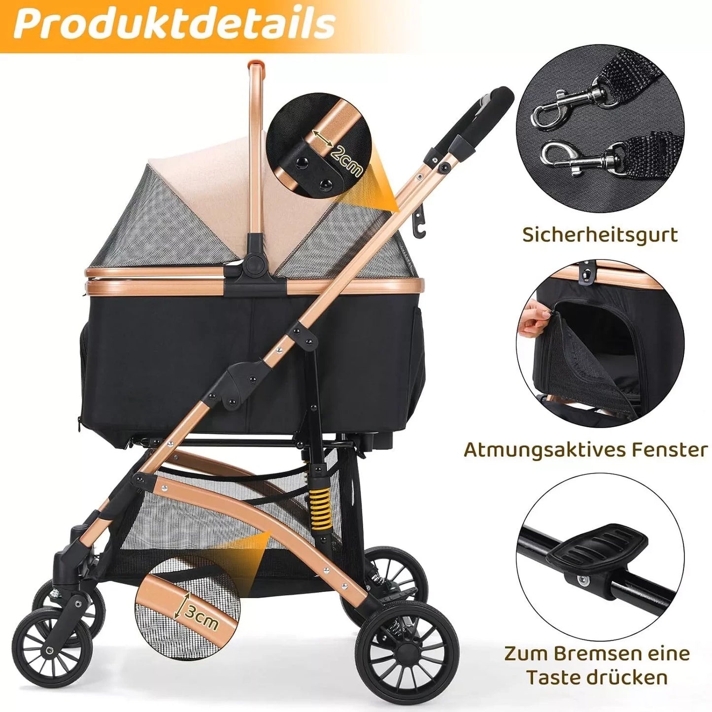 3-in-1 Haustierkinderwagen (Abnehmbare Tragetasche & Autositz) - Animalivo