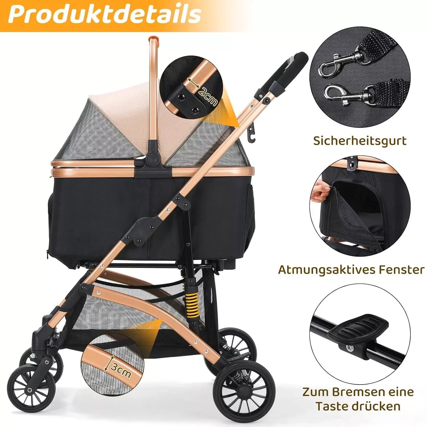 3-in-1 Haustierkinderwagen (Abnehmbare Tragetasche & Autositz) - Animalivo