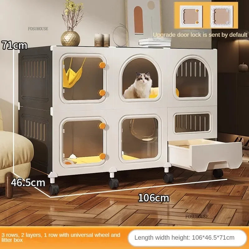 Minimalistischer Katzenkäfig (Villa) – Integrierte Katzentoilette & Transparent - Animalivo