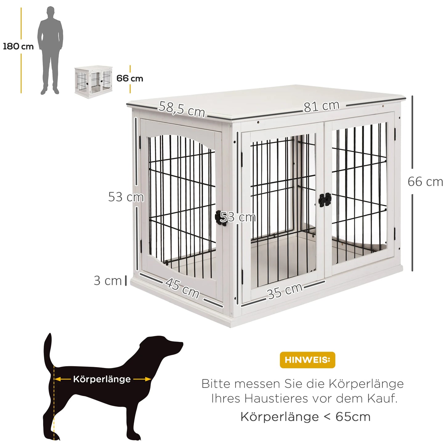 PawHut Hundekäfig Möbel mit 2 Eingängen moderne MDF Hundebox für Zuhause Indoor Hundehütte für bis zu 20 kg