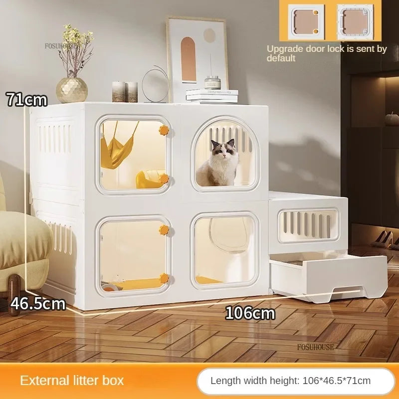 Minimalistischer Katzenkäfig (Villa) – Integrierte Katzentoilette & Transparent - Animalivo