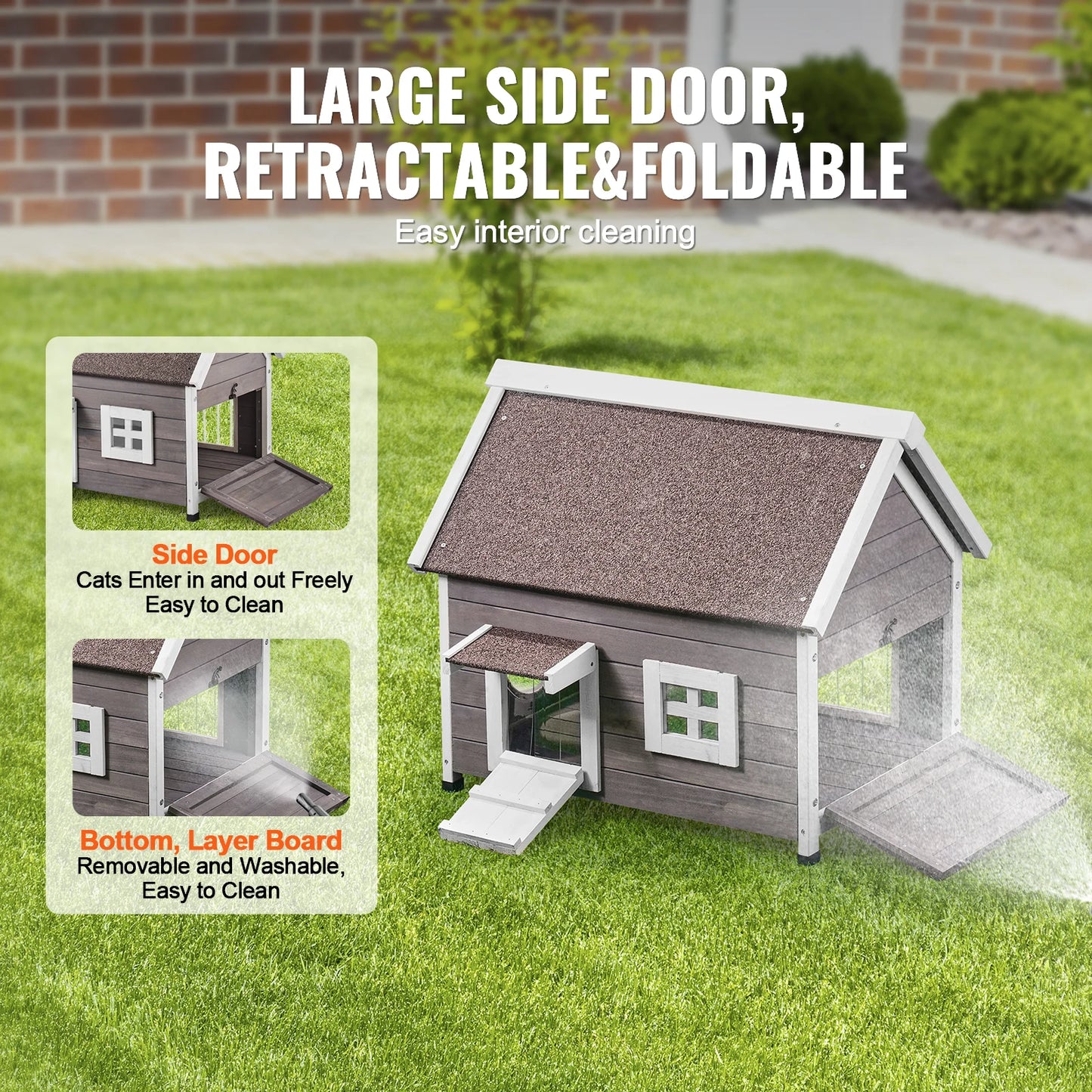 Wetterfestes Holz-Katzenhaus für Draußen (76 cm) mit Seitentür - Animalivo