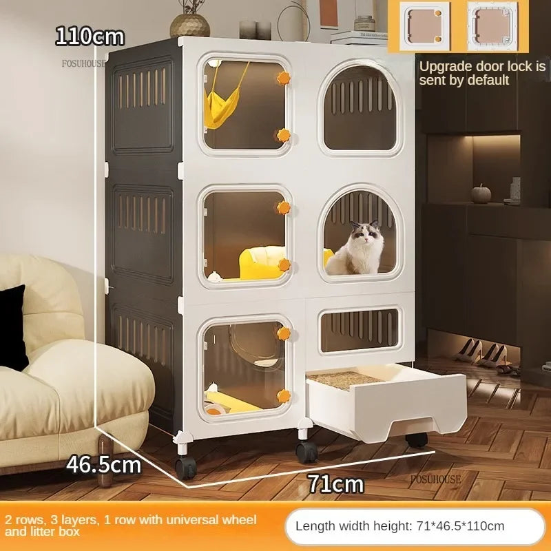 Minimalistischer Katzenkäfig (Villa) – Integrierte Katzentoilette & Transparent - Animalivo