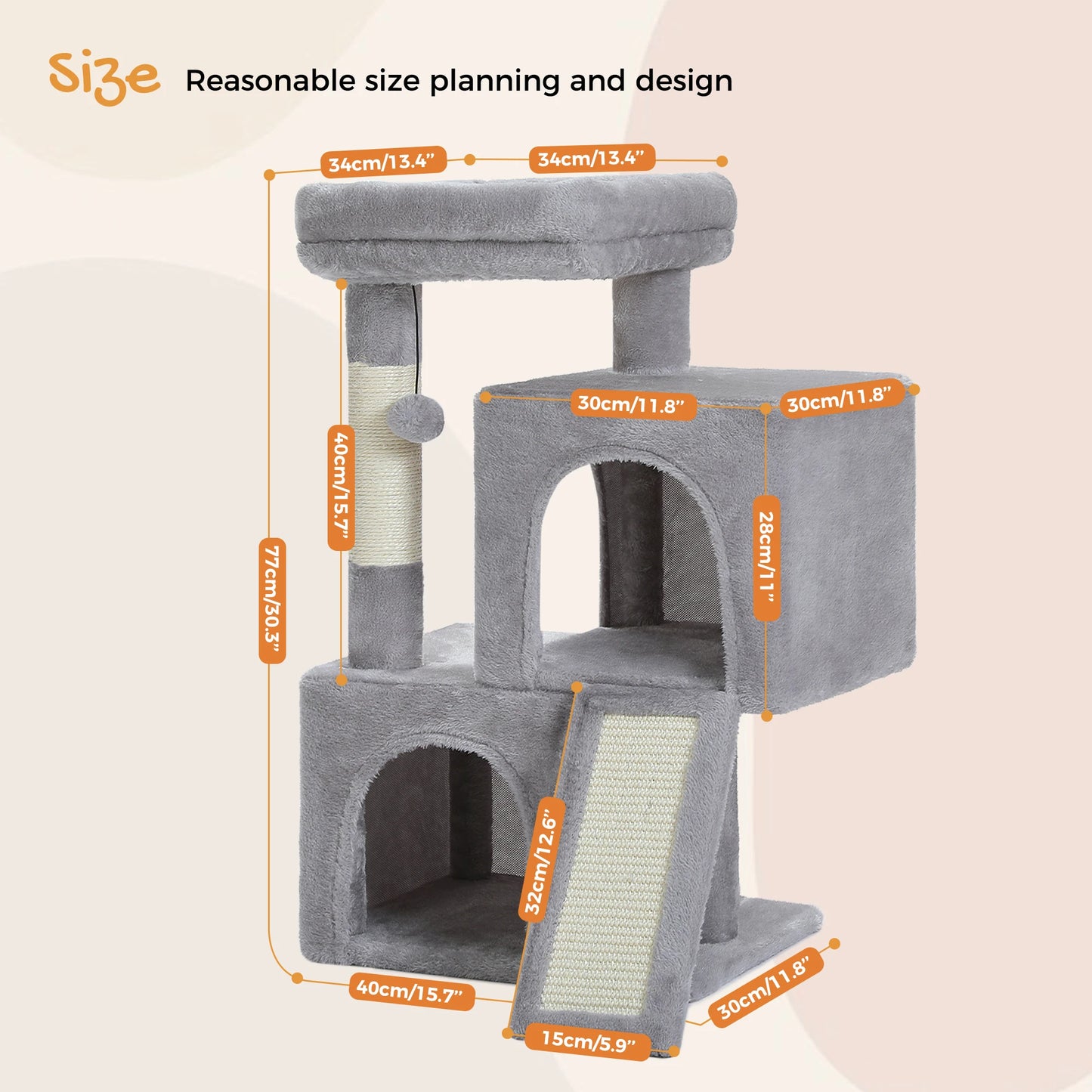 Kratzbaum mit natürlichem Sisal-Kratzbaum, bequemes Eigentum, geräumige obere Sitzstange, Katzenzubehör, Spielzeug, Katzenturm für Hauskatzen - Animalivo