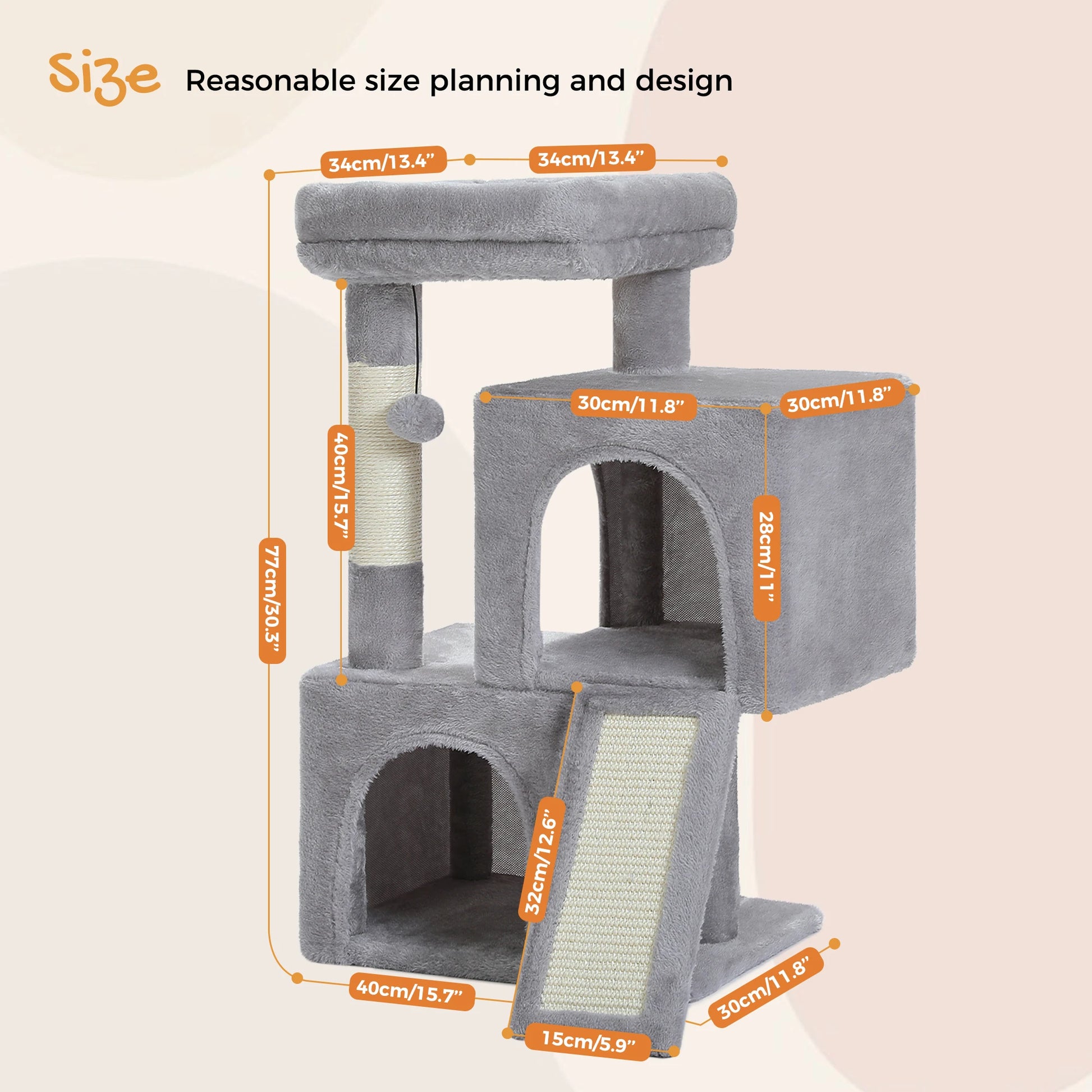 Kratzbaum mit natürlichem Sisal-Kratzbaum, bequemes Eigentum, geräumige obere Sitzstange, Katzenzubehör, Spielzeug, Katzenturm für Hauskatzen - Animalivo