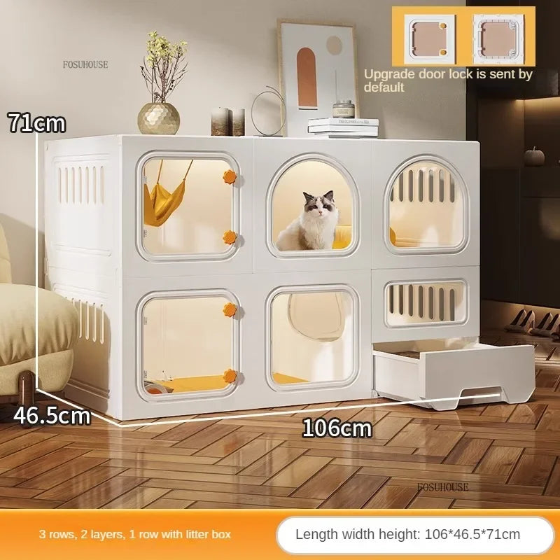 Minimalistischer Katzenkäfig (Villa) – Integrierte Katzentoilette & Transparent - Animalivo
