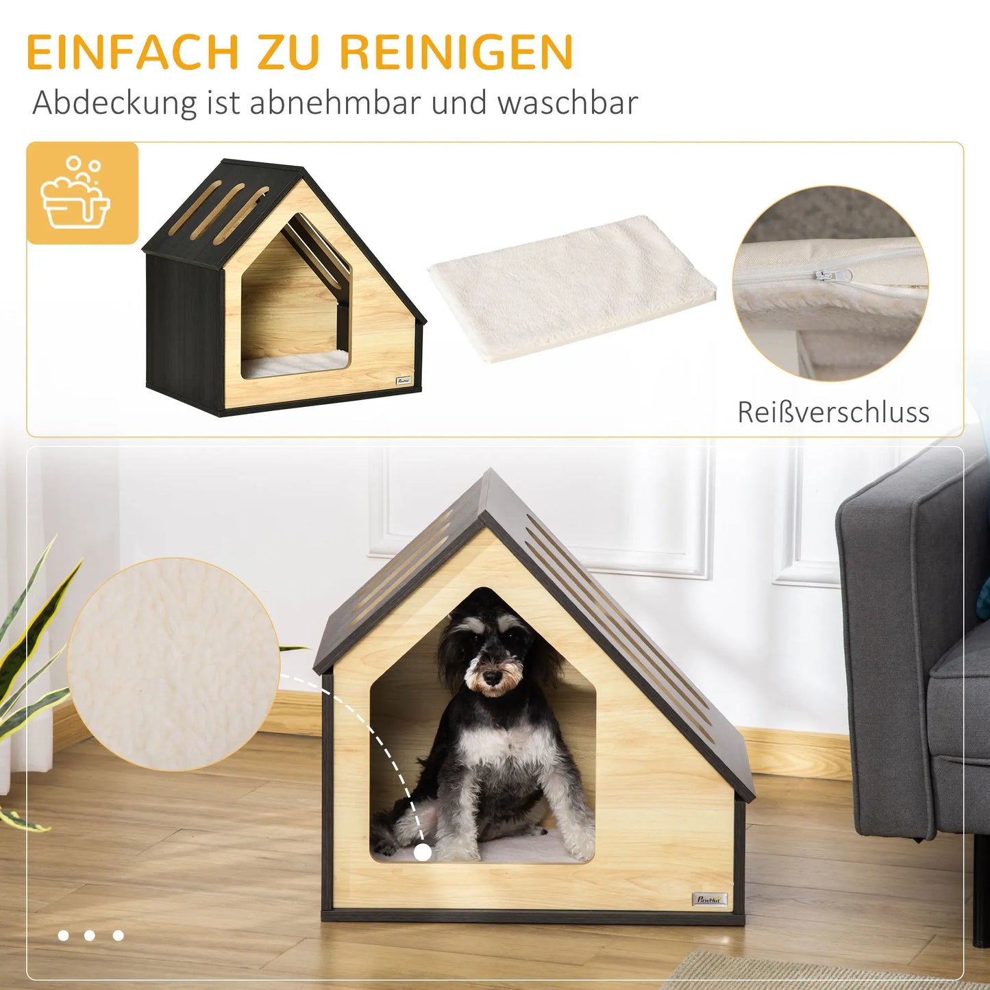Pawhut Hundehütte Indoor Hundehöhle mit Kissen Hundehaus Hundehöhle mit schrägem Dach Katzenhaus