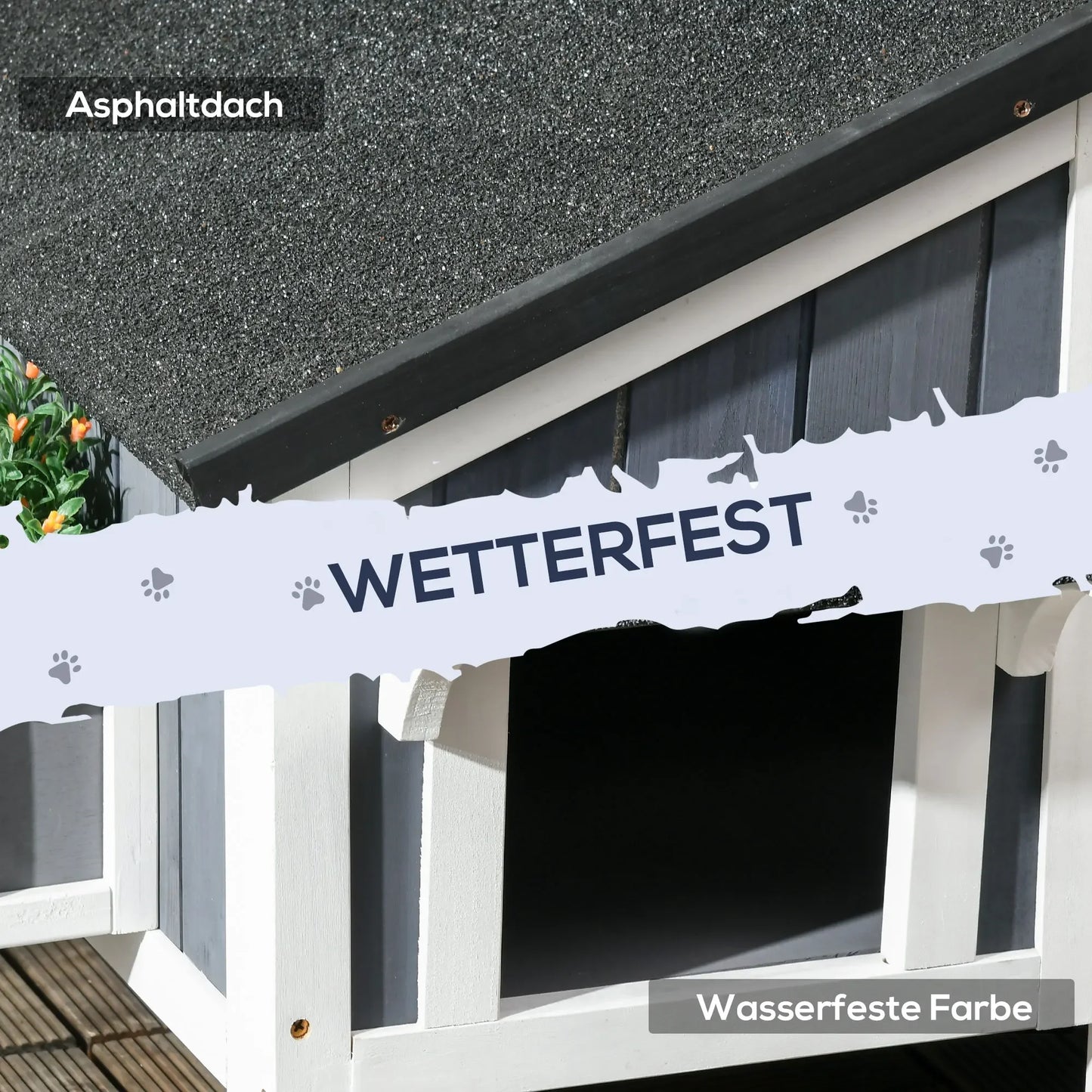 Wetterfestes 2-stufiges Katzenhaus aus Tannenholz (Außenbereich) - Animalivo