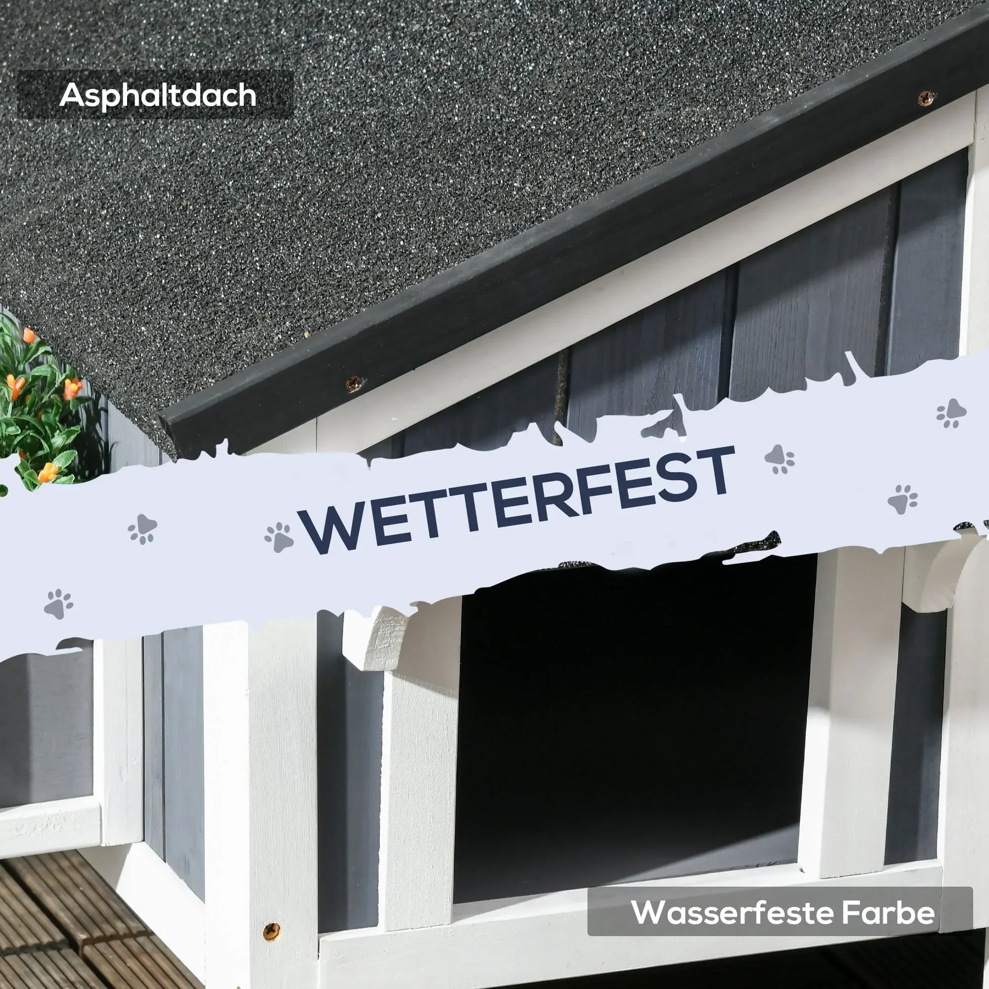 Wetterfestes 2-stufiges Katzenhaus aus Tannenholz (Außenbereich) - Animalivo