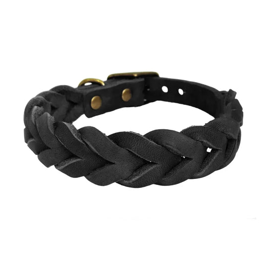 Luxuriöses Rindsleder-Halsband: Geflochtene Echtes-Leder-Halskette für Welpen & Große Hunde - Animalivo