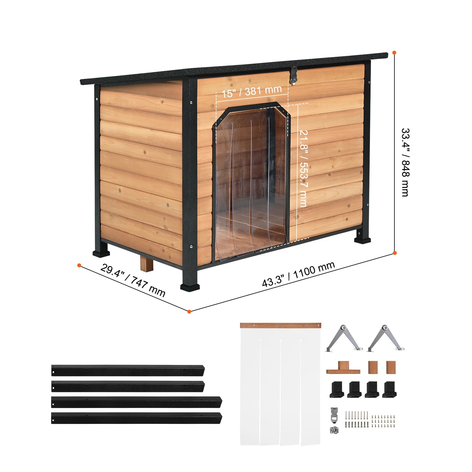 Isoliertes Outdoor-Hundehaus aus Holz mit Eisenrahmen & Klappdach - Animalivo