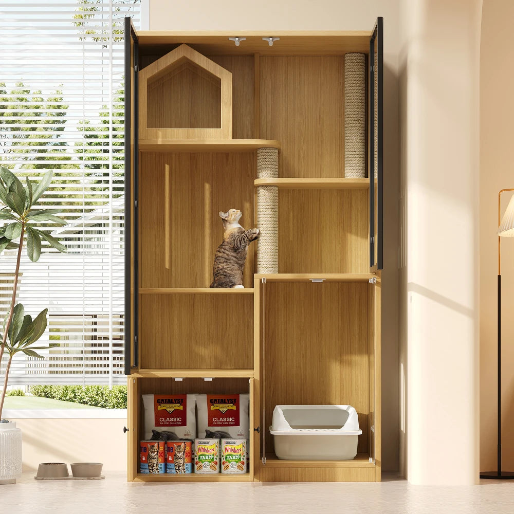 Katzenschrank (mobile Katzentoilette) – Katzenschrank/Katzenhaus mit abnehmbarer Sandentfernungsplatte, geruchsisoliert, ohne Katzentuch - Animalivo