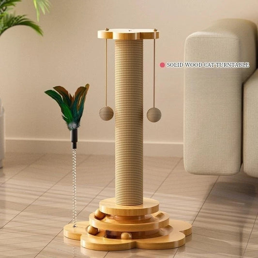 Holz Katzenspielzeug mit Ballbahn & Sisal Kratzbrett
