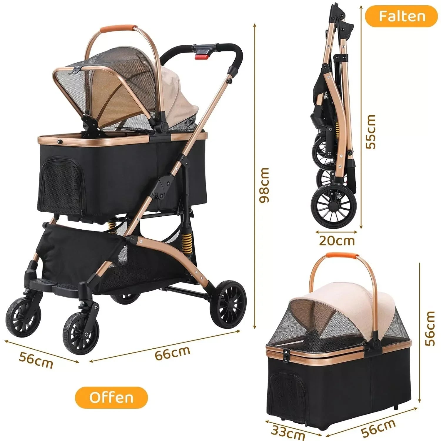 3-in-1 Haustierkinderwagen (Abnehmbare Tragetasche & Autositz) - Animalivo