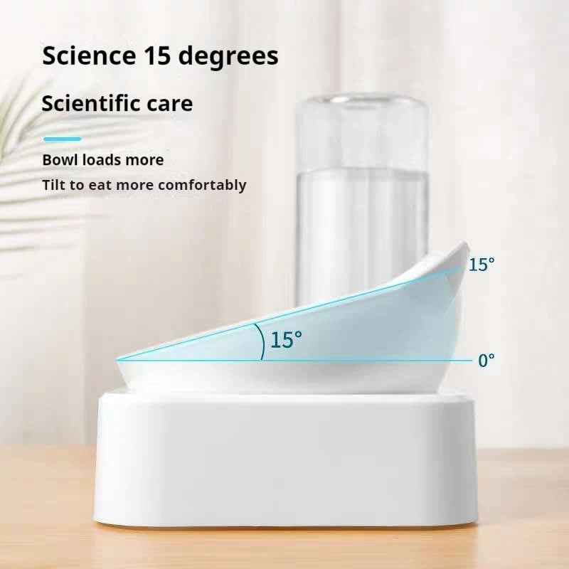 Erhöhte Doppelnäpfe mit Wasserspender, 15° geneigt - Animalivo