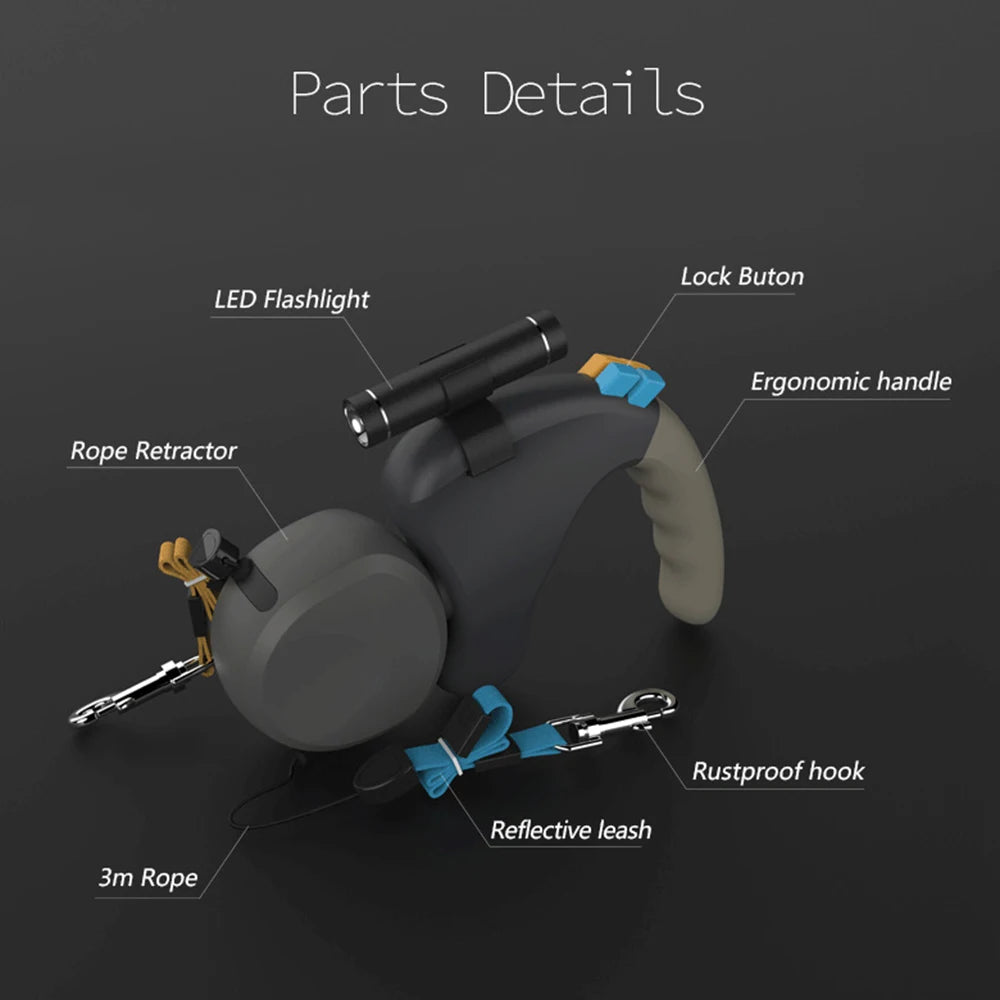 Doppelleine für 2 Hunde: Ausziehbare, verstellbare Traktionsseil-Leine mit Rotation - Animalivo